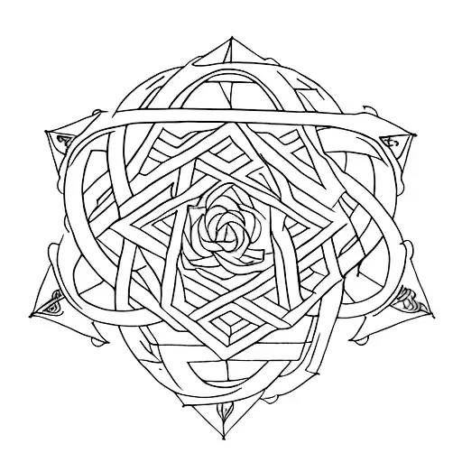 unicursal hexagram with a rose tattoo design idea