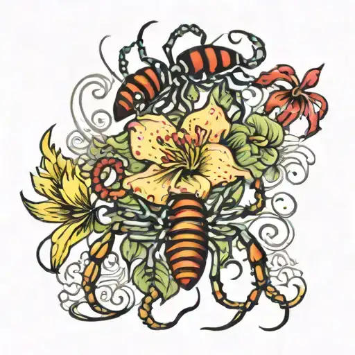 spiderlily and centipede wrapped tattoo design idea