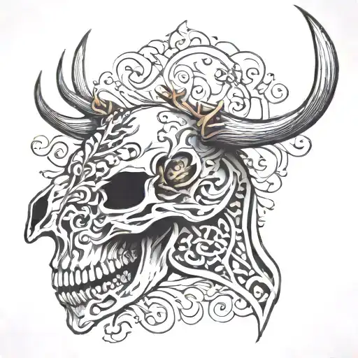 deer skull from the side with blackwork tattoo tattoo design idea