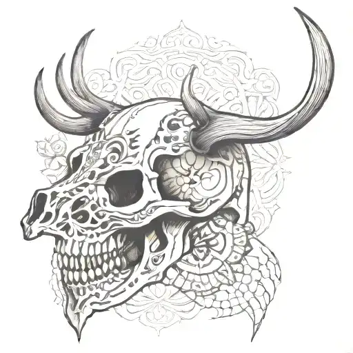 deer skull from the side with blackwork tattoo tattoo design idea
