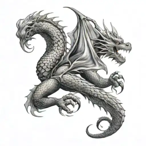 a western dragon on thigh with the tail wrapped around knee  tattoo design idea