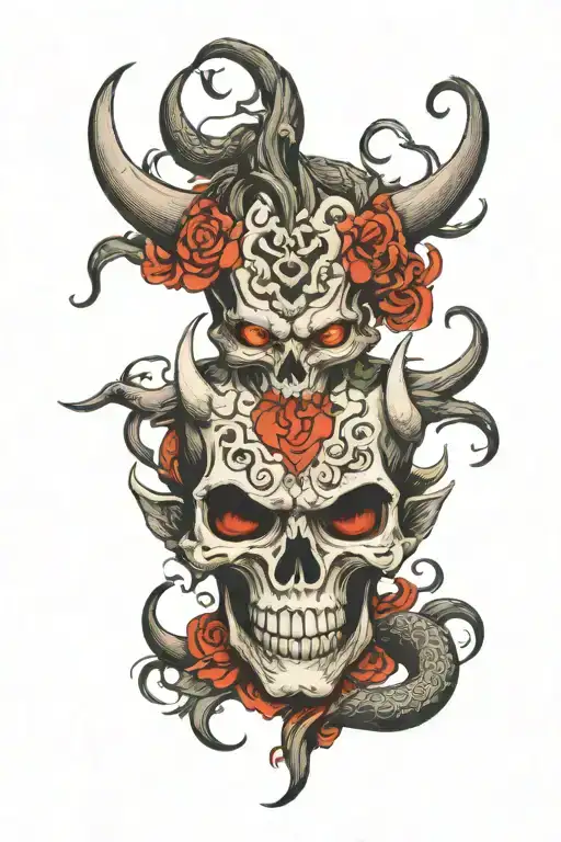 skull devil horns tattoo design idea