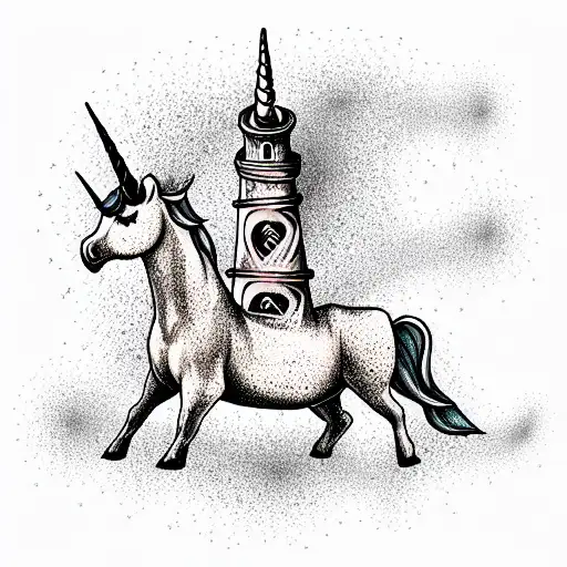 unicorn with a tower-like horn  tattoo design idea