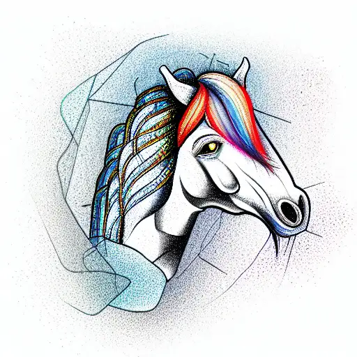 horse with a cathedral  growing out its head  tattoo design idea