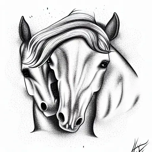 horse with a tower  growing out its head  tattoo design idea