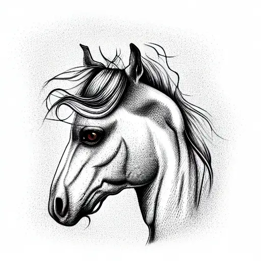 horse head with a tower growing out the forehead in profile, no background  tattoo design idea