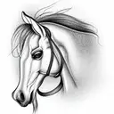 horse head with a tower growing out the forehead in profile, no background  tattoo design idea