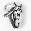 horse head with a tower growing out the forehead in profile, no background  tattoo design idea