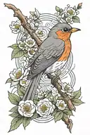 robin birds and Japanese culture tattoo design idea