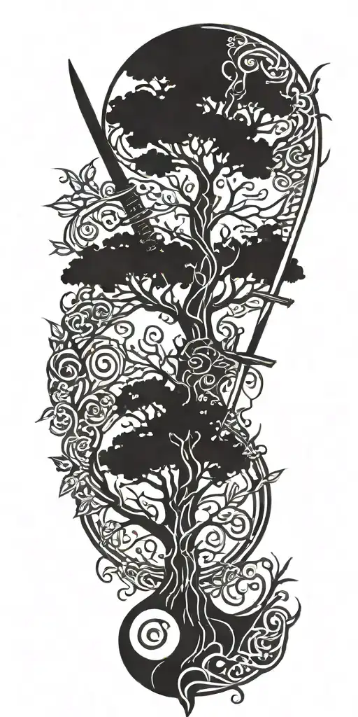 tree of life with a sword tattoo design idea
