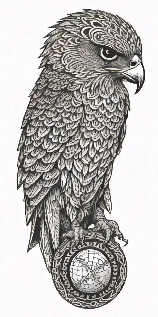 falcon wearing a crown holding a giant baseball with a scroll wrapping around tattoo design idea