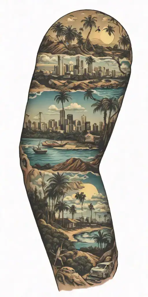 California scenery featuring hip hop music Specifically music tattoo design idea