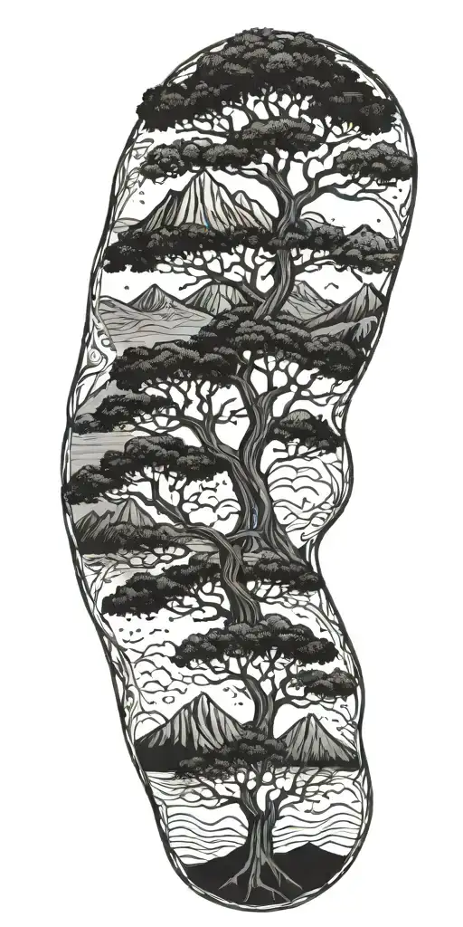 tree of life with a mountain tattoo design idea