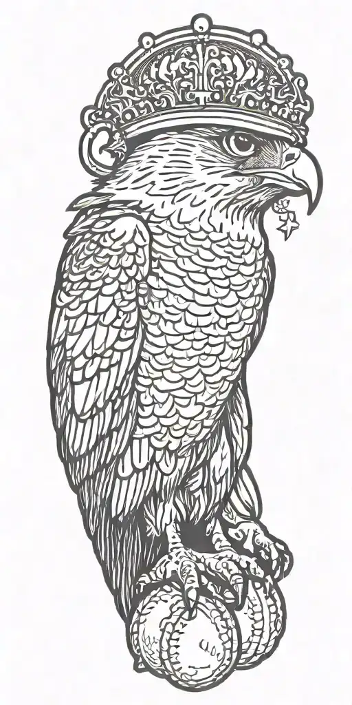 falcon wearing a crown sitting on a giant baseball diamond tattoo design idea