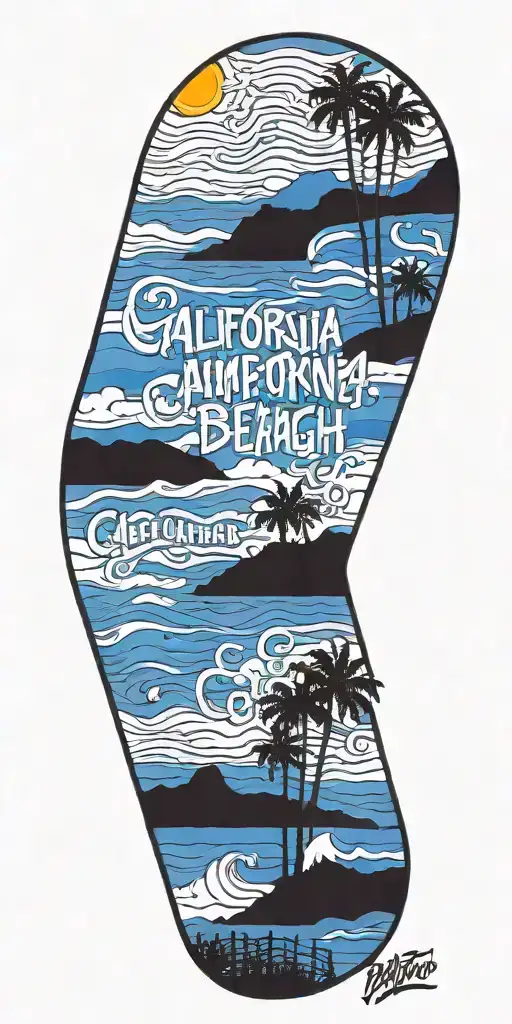California beach landscape with hip-hop lyrics integrated into the design tattoo design idea