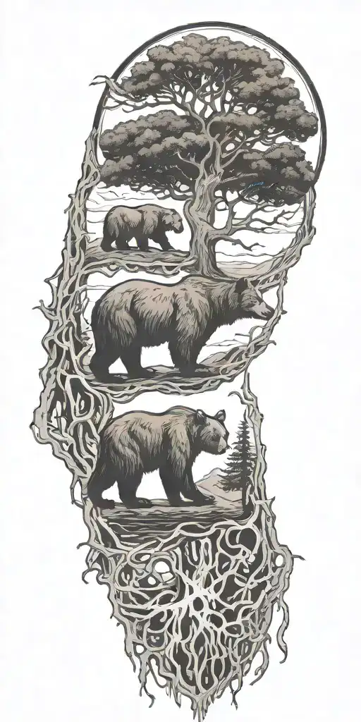 tree of life with california bear tattoo design idea
