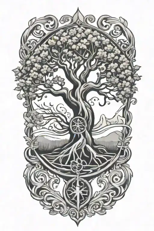 tree of life with anchor tattoo design idea