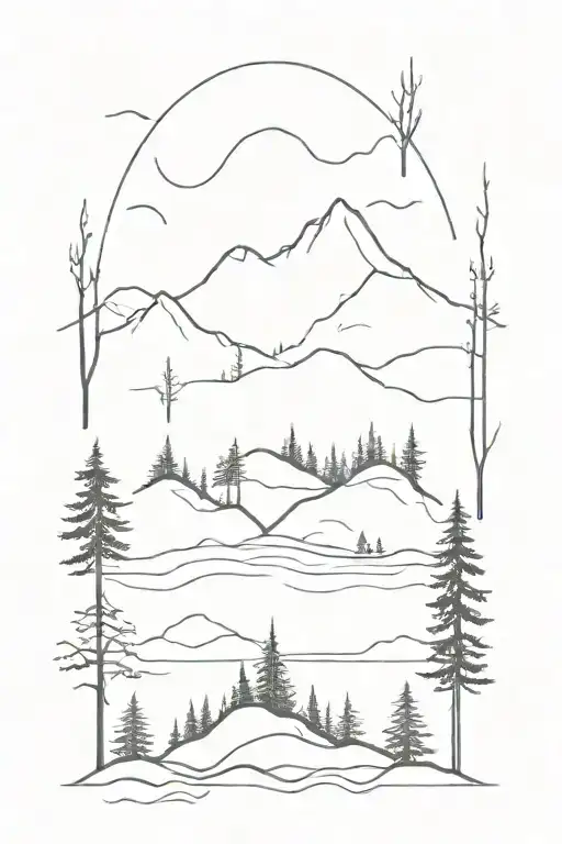 forrest mountain and river tattoo design idea