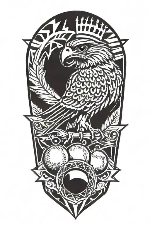 falcon wearing a crown holding a giant baseball diamond tattoo design idea