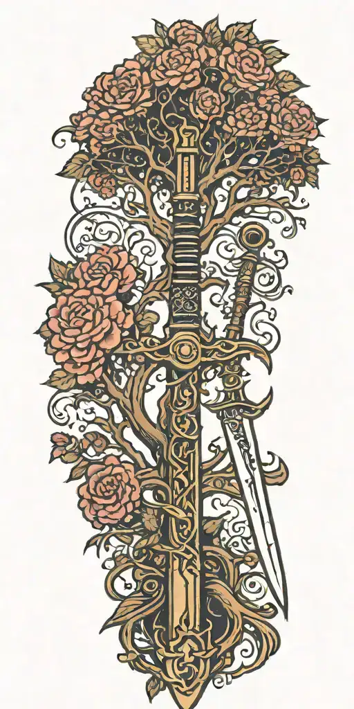 tree of life with a sword tattoo design idea