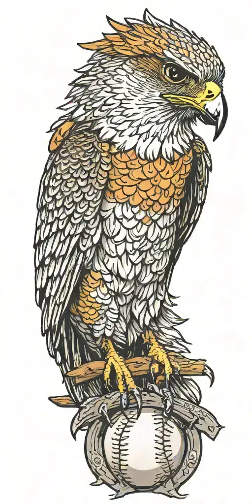 falcon wearing a crown sitting on a giant baseball diamond tattoo design idea