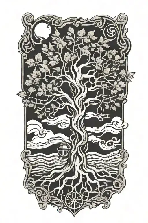 tree of life with anchor intertwined tattoo design idea