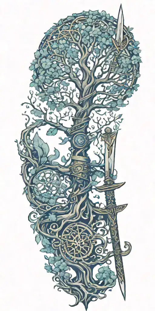 tree of life with a sword tattoo design idea