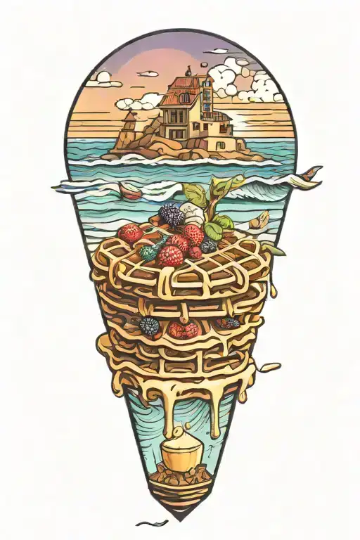 waffles on the beach scene tattoo design idea