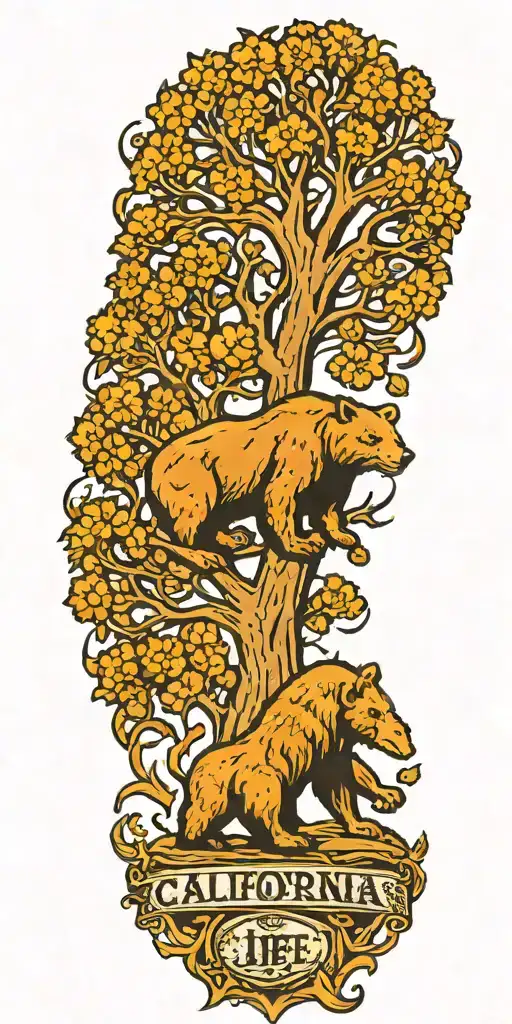 tree of life with california bear tattoo design idea