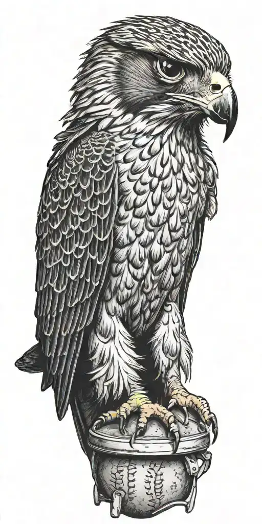 falcon wearing a crown sitting on a giant baseball diamond tattoo design idea