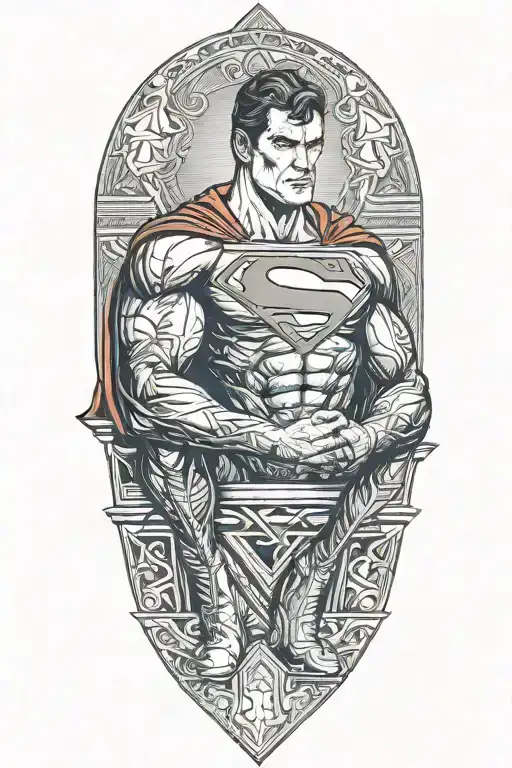 California Superman sitting slouched tattoo design idea