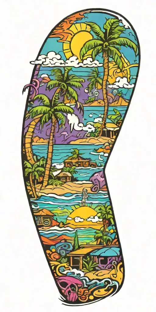 paradise beach scene tattoo design idea