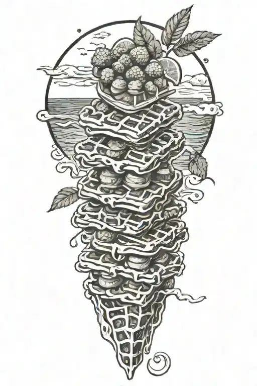 waffles on the beach scene tattoo design idea