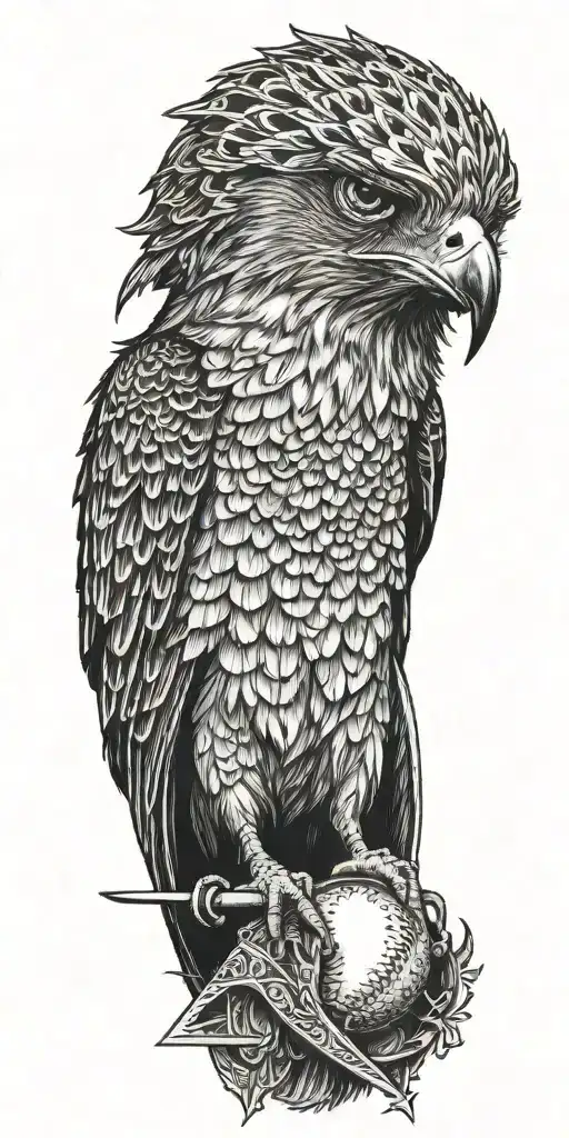 falcon wearing a crown sitting on a giant baseball diamond tattoo design idea