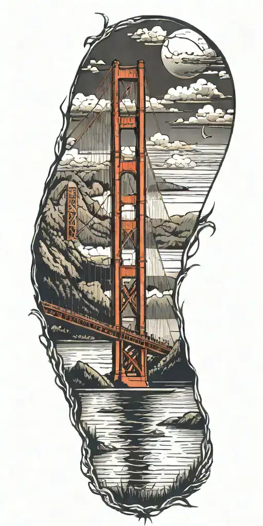 golden gate bridge ove lake looking tattoo design idea