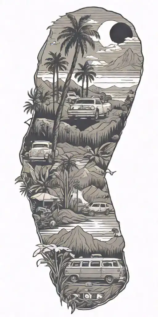 California scenery featuring hip hop music Specifically music tattoo design idea