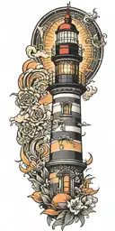 Lighthouse sunrise tattoo design idea