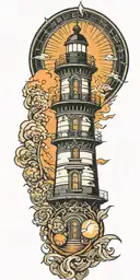 Lighthouse sunrise tattoo design idea