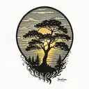 Sunset silhouette tattoo design idea