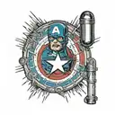 captain america shield microphone surrounded by musical tattoo design idea