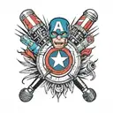 captain america shield microphone surrounded by musical tattoo design idea