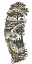 California scenery featuring hip hop music notes tattoo design idea