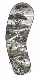 California scenery featuring hip hop music notes tattoo design idea