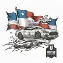 An artistic tattoo featuring a Russian flag and a drifting car in a dotwork style tattoo design idea