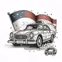 An artistic tattoo featuring a Russian flag and a drifting car in a dotwork style tattoo design idea