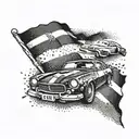 An artistic tattoo featuring a Russian flag and a drifting car in a dotwork style tattoo design idea