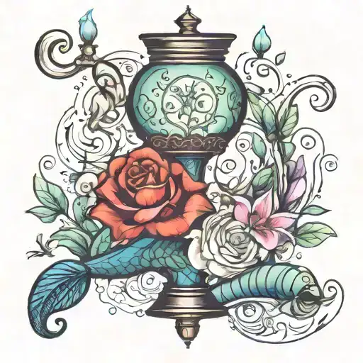 Floral, Aladdin Lamp, Tangled Lantern, The little mermaid shell and fork.  tattoo design idea