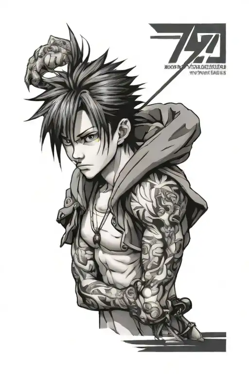 Design a realistic portrait of a famous anime character with a unique fitness twist tattoo design idea