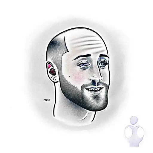 the face of Mac miller facing you with Glinda in profile on the left and Kobe Bryant in profile on the right  tattoo design idea