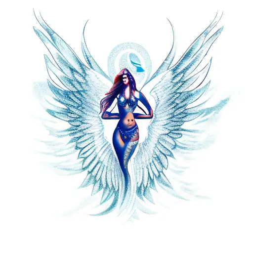 A seductive siren with the wings of an eagle tattoo design idea